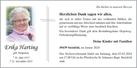 Anzeige von Erika Harting von OM-Medien