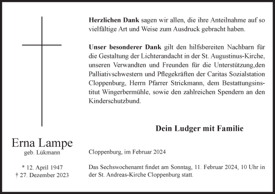 Anzeige von Erna Lampe von OM-Medien