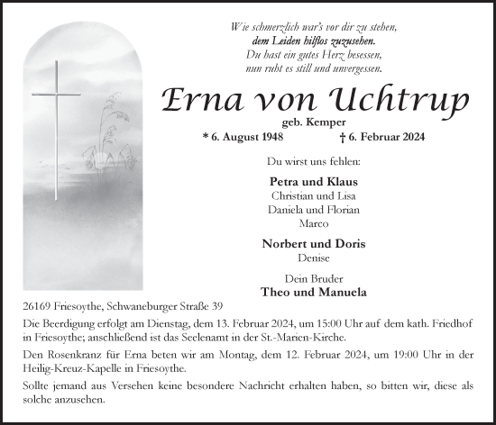 Anzeige von Erna von Uchtrup von OM-Medien