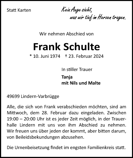 Anzeige von Frank Schulte von OM-Medien