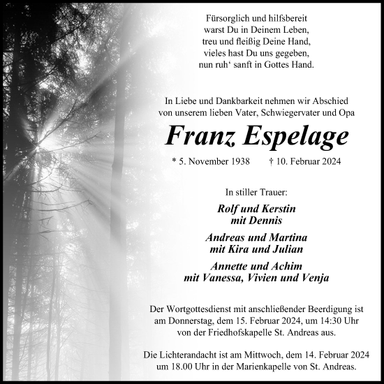 Anzeige von Franz Espelage von OM-Medien