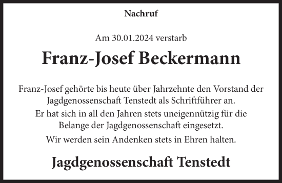 Anzeige von Franz-Josef Beckermann von OM-Medien