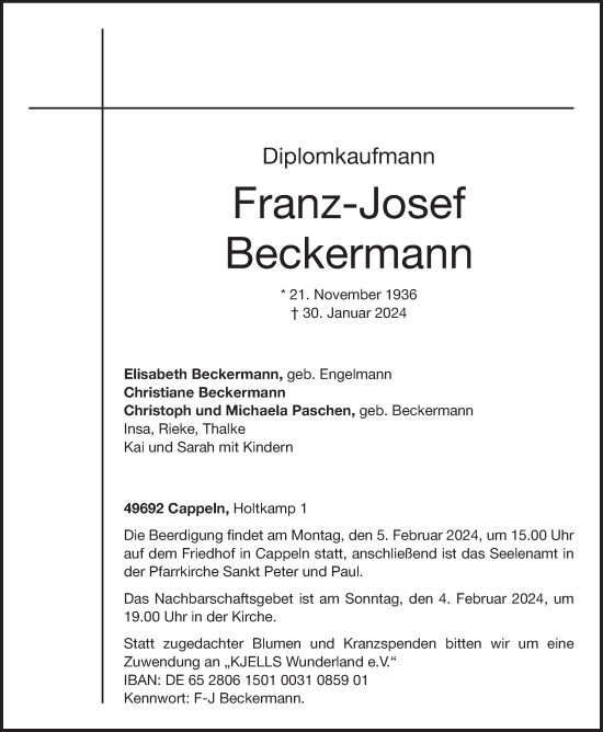 Anzeige von Franz-Josef Beckermann von OM-Medien