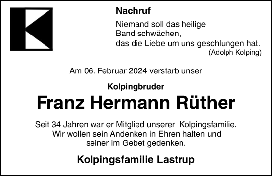 Anzeige von Franz Hermann Rüther von OM-Medien