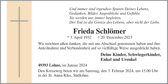 Anzeige von Frieda Schlömer von OM-Medien