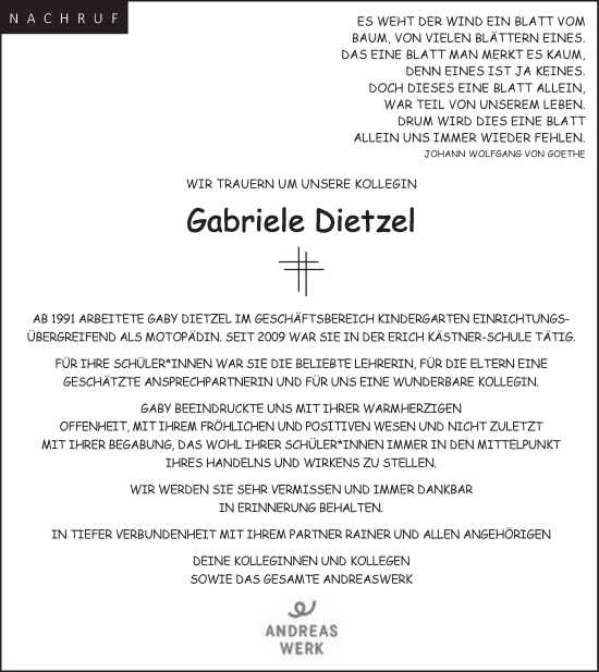 Anzeige von Gabriele Dietzel von OM-Medien