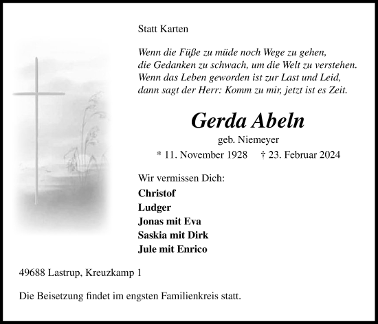 Anzeige von Gerda Abeln von OM-Medien