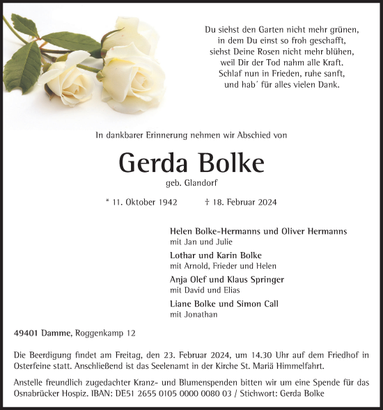 Anzeige von Gerda Bolke von OM-Medien