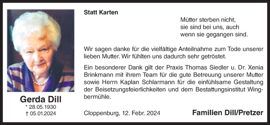 Anzeige von Gerda Dill von OM-Medien