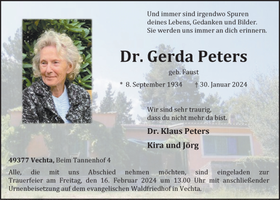 Anzeige von Gerda Peters von OM-Medien