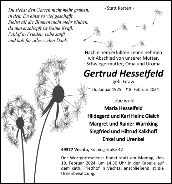 Anzeige von Gertrud Hesselfeld von OM-Medien