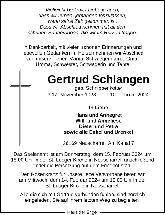 Anzeige von Gertrud Schlangen von OM-Medien