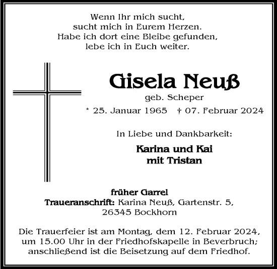 Anzeige von Gisela Neuß von OM-Medien