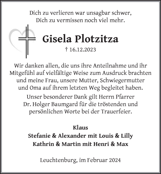 Anzeige von Gisela Plotzitza von OM-Medien