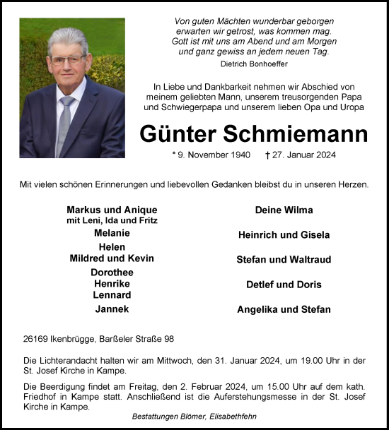 Anzeige von Günter Schmiemann von OM-Medien