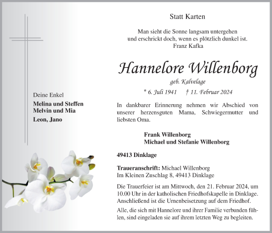 Anzeige von Hannelore Willenborg von OM-Medien