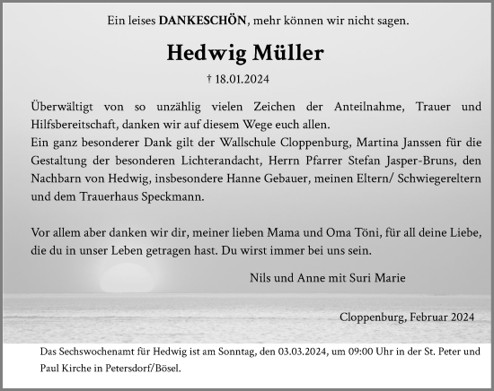 Anzeige von Hedwig Müller von OM-Medien