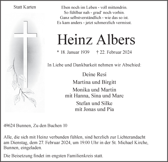 Anzeige von Heinz Albers von OM-Medien