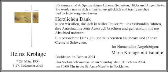 Anzeige von Heinz Krolage von OM-Medien