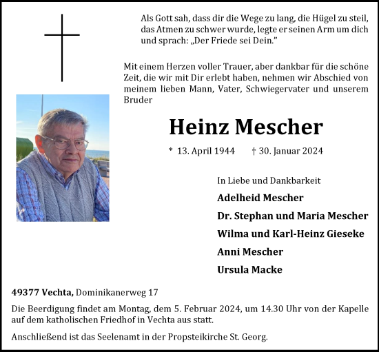 Anzeige von Heinz Mescher  von OM-Medien