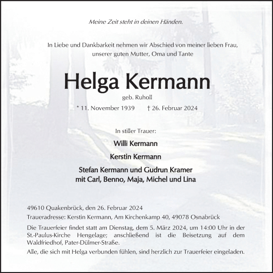 Anzeige von Helga Kermann von OM-Medien