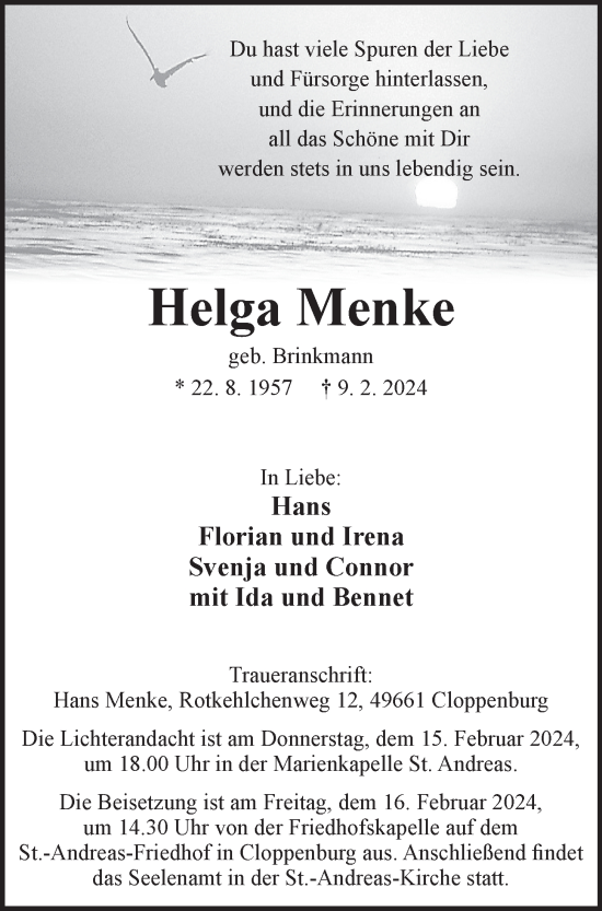 Anzeige von Helga Menke von OM-Medien