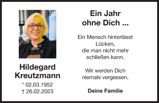 Anzeige von Hildegard Kreutzmann von OM-Medien