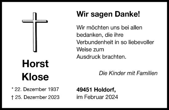 Anzeige von Horst Klose von OM-Medien