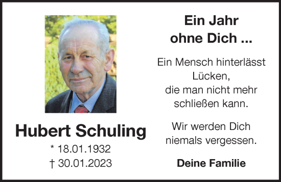 Anzeige von Hubert Schuling von OM-Medien