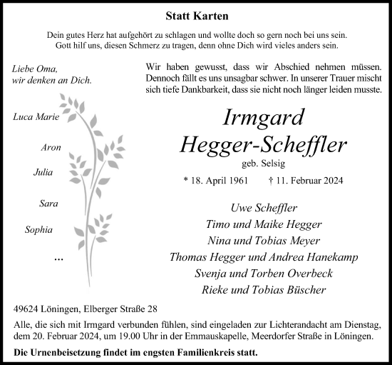 Anzeige von Irmgard Hegger-Scheffler von OM-Medien