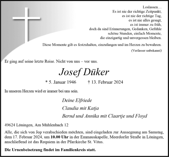 Anzeige von Josef Düker von OM-Medien