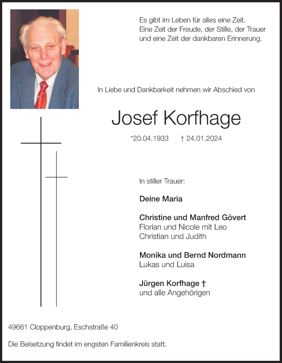 Anzeige von Josef Korfhage von OM-Medien