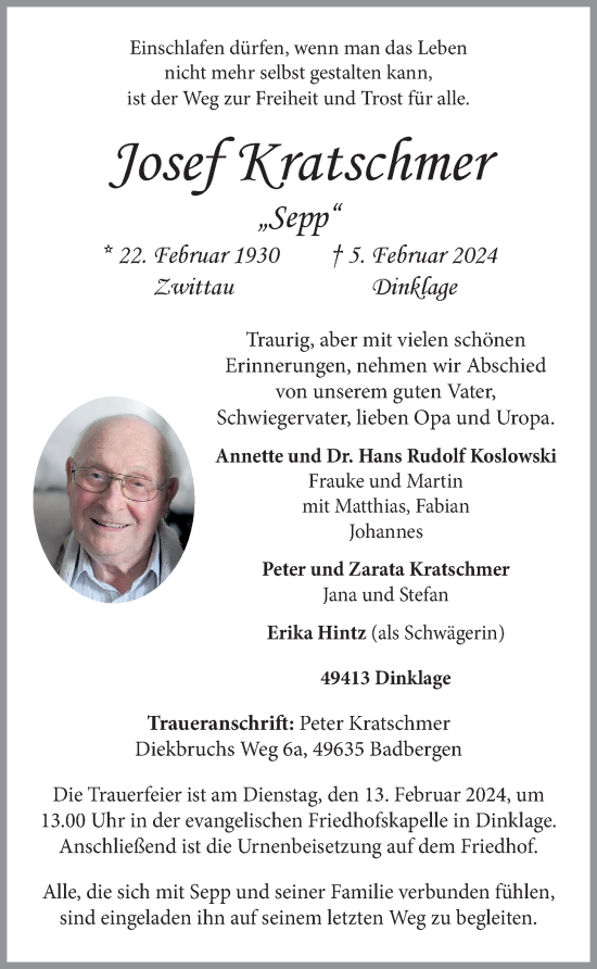 Anzeige von Josef Kratschmer von OM-Medien