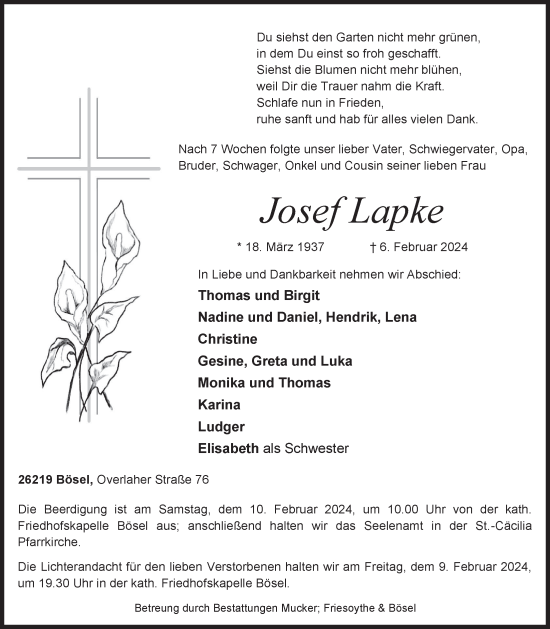 Anzeige von Josef Lapke von OM-Medien
