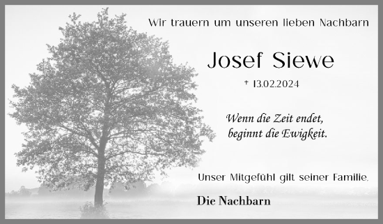 Anzeige von Josef Siewe von OM-Medien