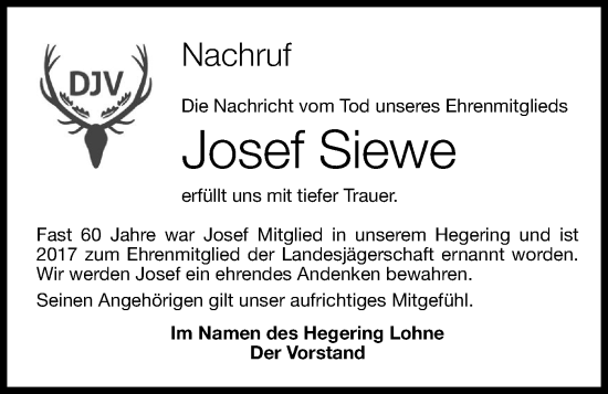 Anzeige von Josef Siewe von OM-Medien
