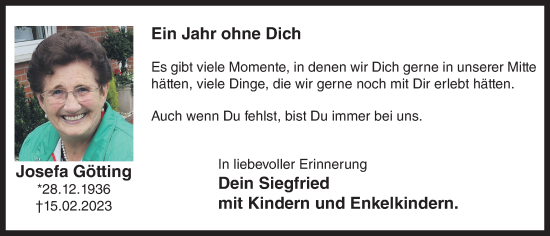 Anzeige von Josefa Götting von OM-Medien