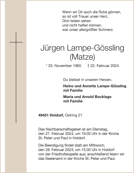 Anzeige von Jürgen Lampe-Gössling von OM-Medien