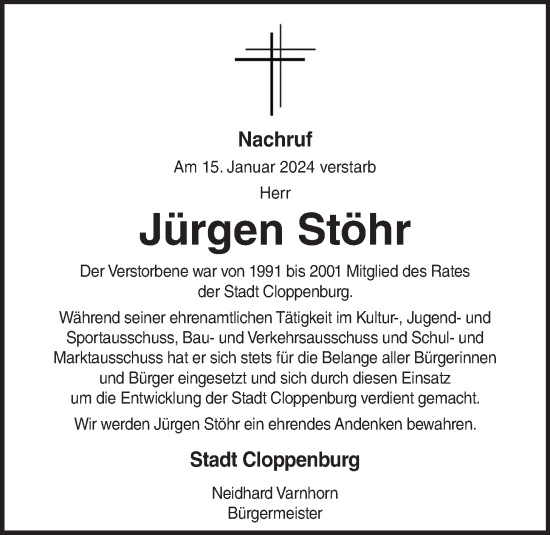 Anzeige von Jürgen Stöhr von OM-Medien