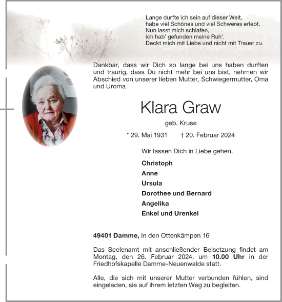 Anzeige von Klara Graw von OM-Medien