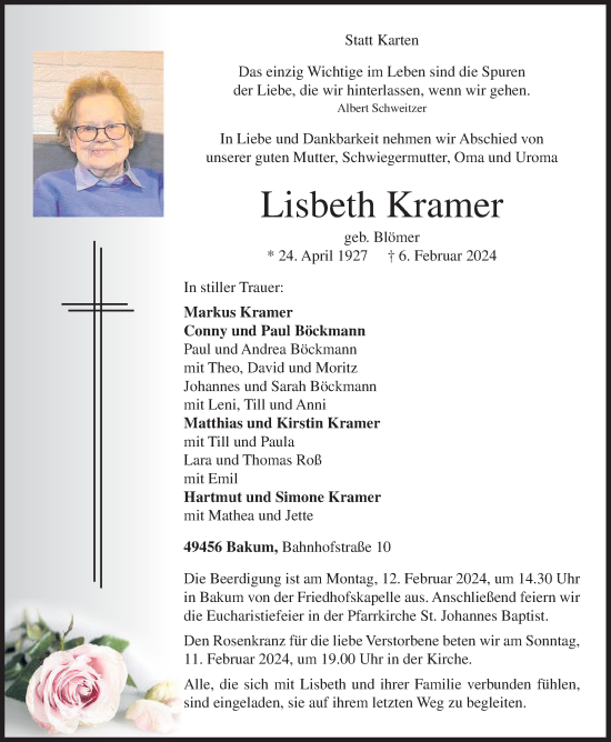 Anzeige von Lisbeth Kramer von OM-Medien