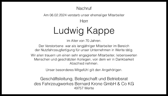 Anzeige von Ludwig Kappe von OM-Medien