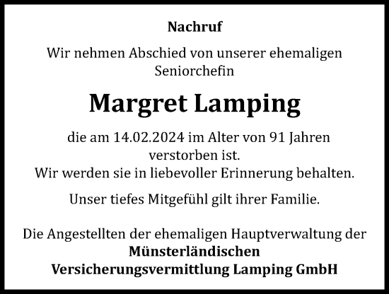 Anzeige von Margret Lamping von OM-Medien