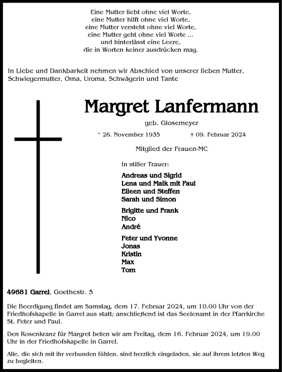 Anzeige von Margret Lanfermann von OM-Medien