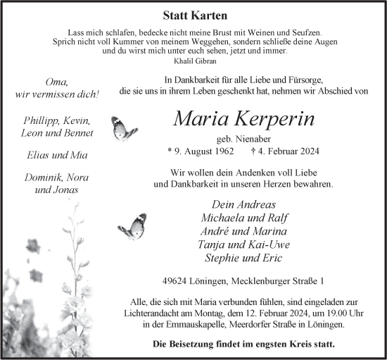 Anzeige von Maria Kerperin von OM-Medien
