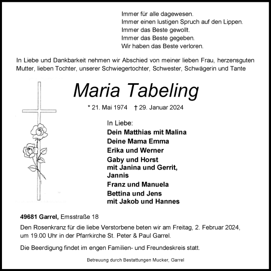 Anzeige von Maria Tabeling von OM-Medien