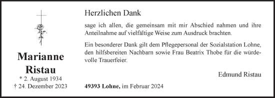 Anzeige von Marianne Ristau von OM-Medien