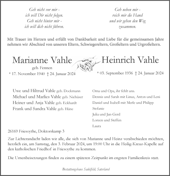 Anzeige von Marianne und Heinrich Vahle von OM-Medien