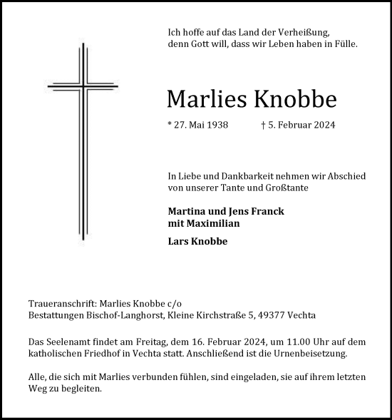 Anzeige von Marlies Knobbe von OM-Medien