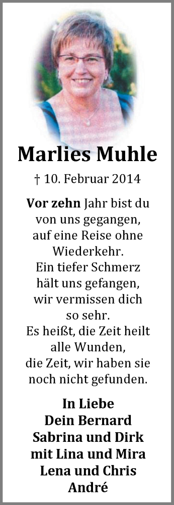 Anzeige von Marlies Muhle von OM-Medien